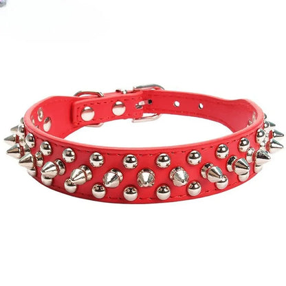 Adjustable Leather Dog Collar with Spikes & Rivet Studs – Punk Style Collar for Small Dogs and Cats