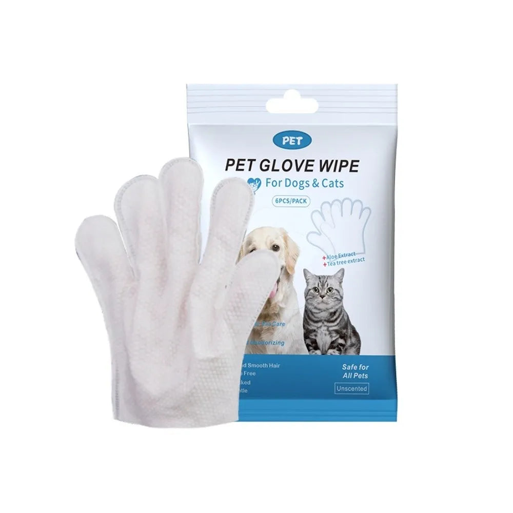6PCS Pet Cleaning Wipes Gloves – Disposable Deodorizing Paw & Body Bath Wipes for Dogs & Cats
