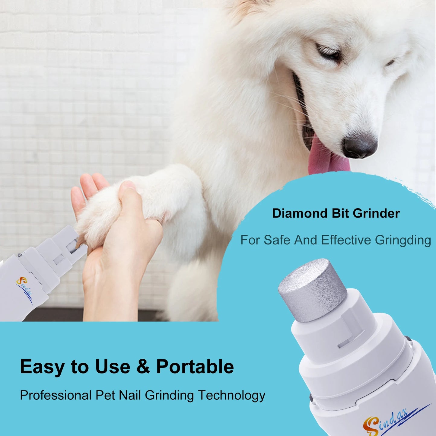 USB Rechargeable Dog Nail Grinder – Quiet 2-Speed Electric Pet Nail Trimmer for Dogs & Cats