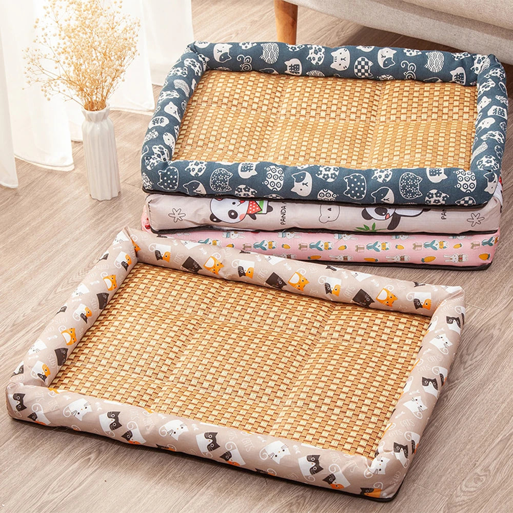 Summer Cat Cooling Sleeping Mat – Breathable Rattan Pet Bed Cushion with Anti-Slip Design for Cats & Small Dogs