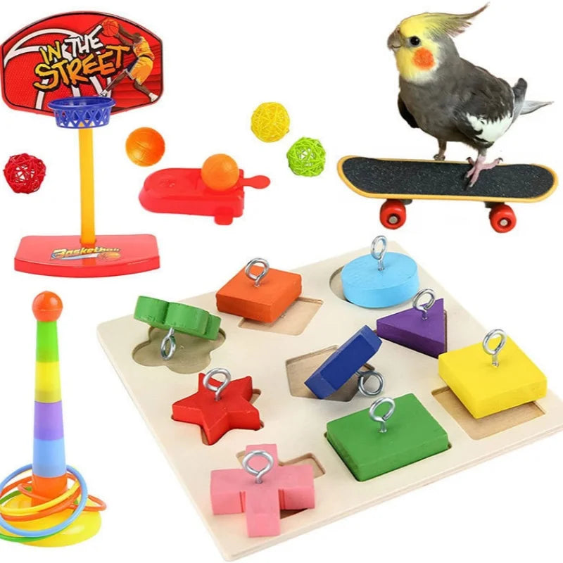Parrot Toy Set – Interactive Bird Cage Toy Combination with Chewing, Climbing & Play Accessories for Parrots & Pet Birds