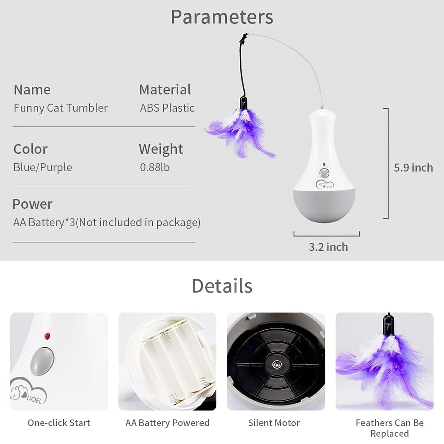 DOEL Automatic Interactive Cat Feather Toy – Electronic Feather Teaser for Indoor Cats & Kittens, Fun Exercise & Hunting Play