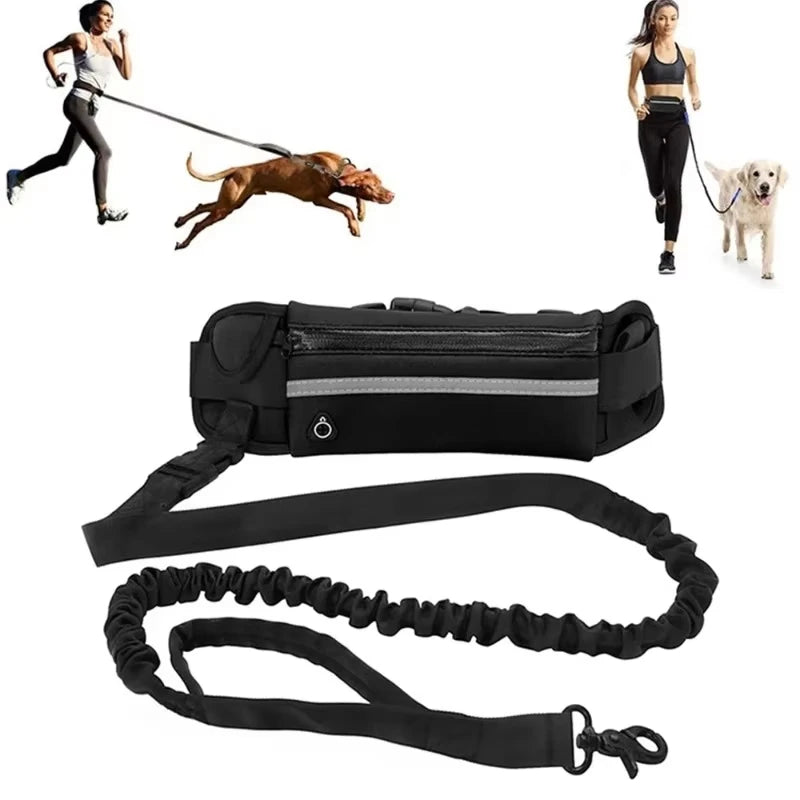 Hands-Free Reflective Dog Leash with Waist Bag – Retractable Elastic Running & Walking Lead for Dogs