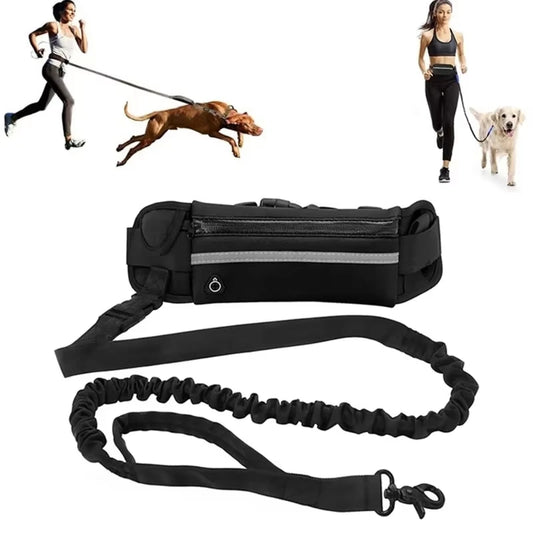 Hands-Free Reflective Dog Leash with Waist Bag – Retractable Elastic Running & Walking Lead for Dogs