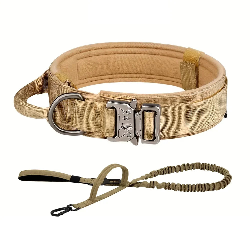 Adjustable Tactical Dog Training Collar & Leash Set – Durable Control Handle for All Breeds