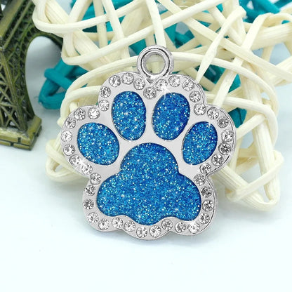 Custom Engraved Paw Print Pet ID Tag – Bling Name Tag for Dogs, Cats & Kittens