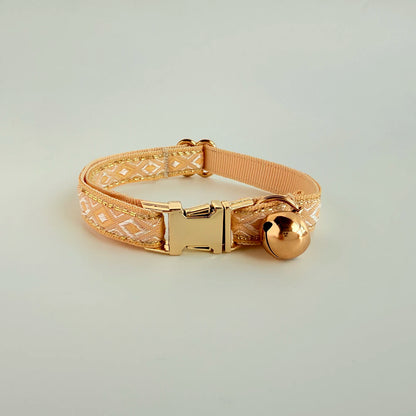 Personalized Jacquard Cat Collar with Gold Thread – Adjustable Collar for Kittens & Small Dogs