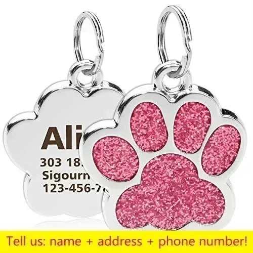 Personalized Pet Name Tag – Engraved Paw Print Collar Pendant for Dogs & Cats
