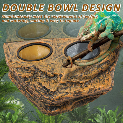 Magnetic Reptile Feeder Ledge – Food & Water Dish with 4 Bowls for Geckos, Lizards, Tree Frogs & Chameleons