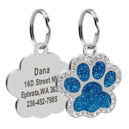 Custom Engraved Paw Print Pet ID Tag – Bling Name Tag for Dogs, Cats & Kittens