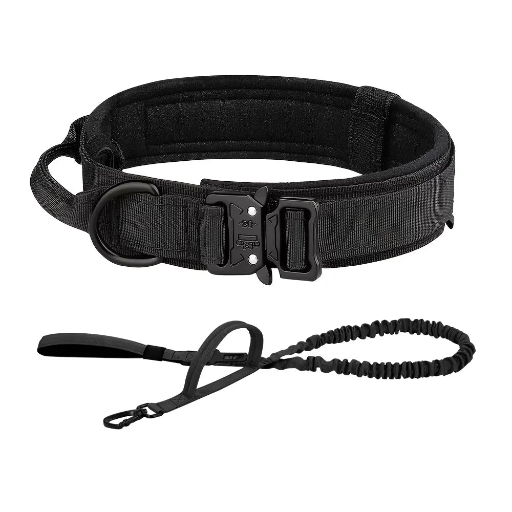 Adjustable Tactical Dog Training Collar & Leash Set – Durable Control Handle for All Breeds
