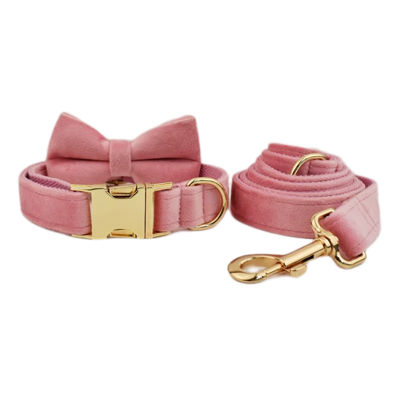 Custom Engraved Velvet Dog Collar and Leash Set – Personalized for Medium & Large Dogs