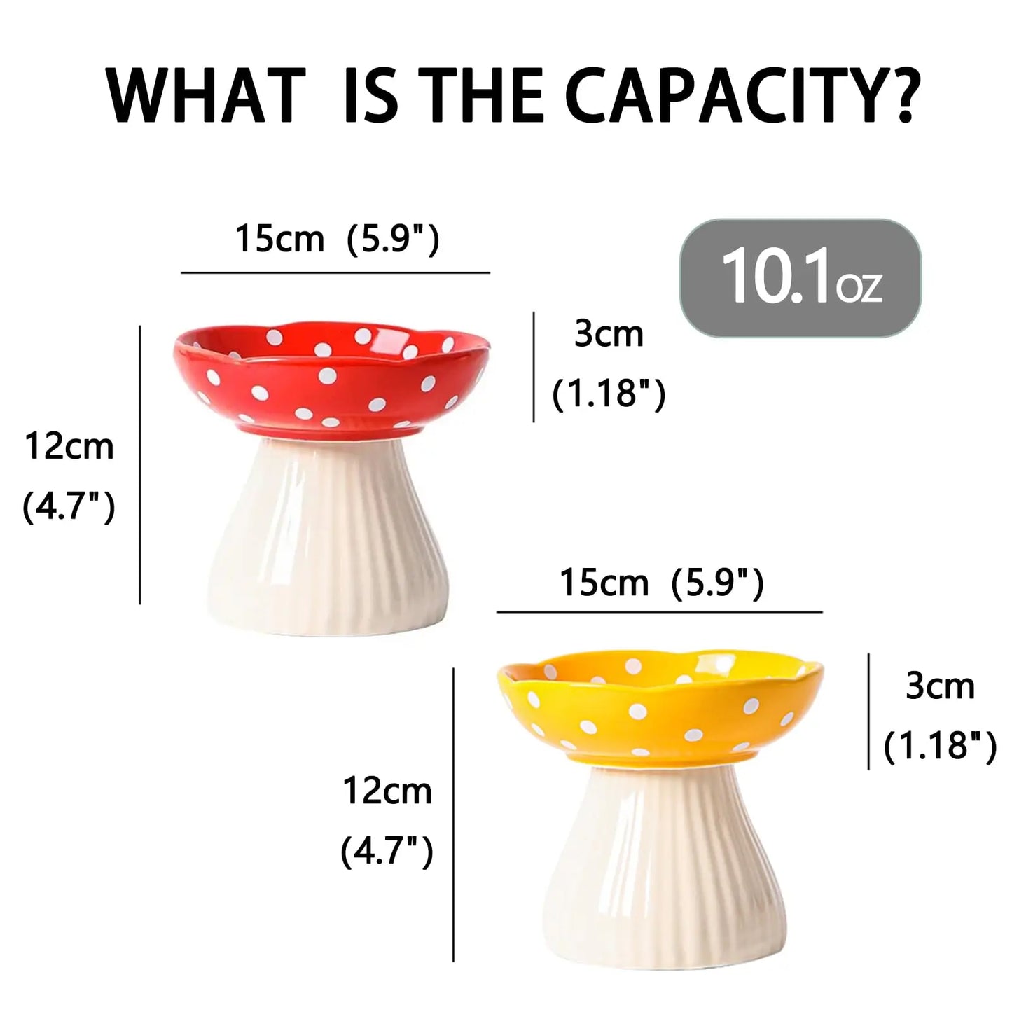 6-Inch Elevated Mushroom Cat Bowl – Ceramic Beard-Friendly Food & Water Dish with Ergonomic Raised Design