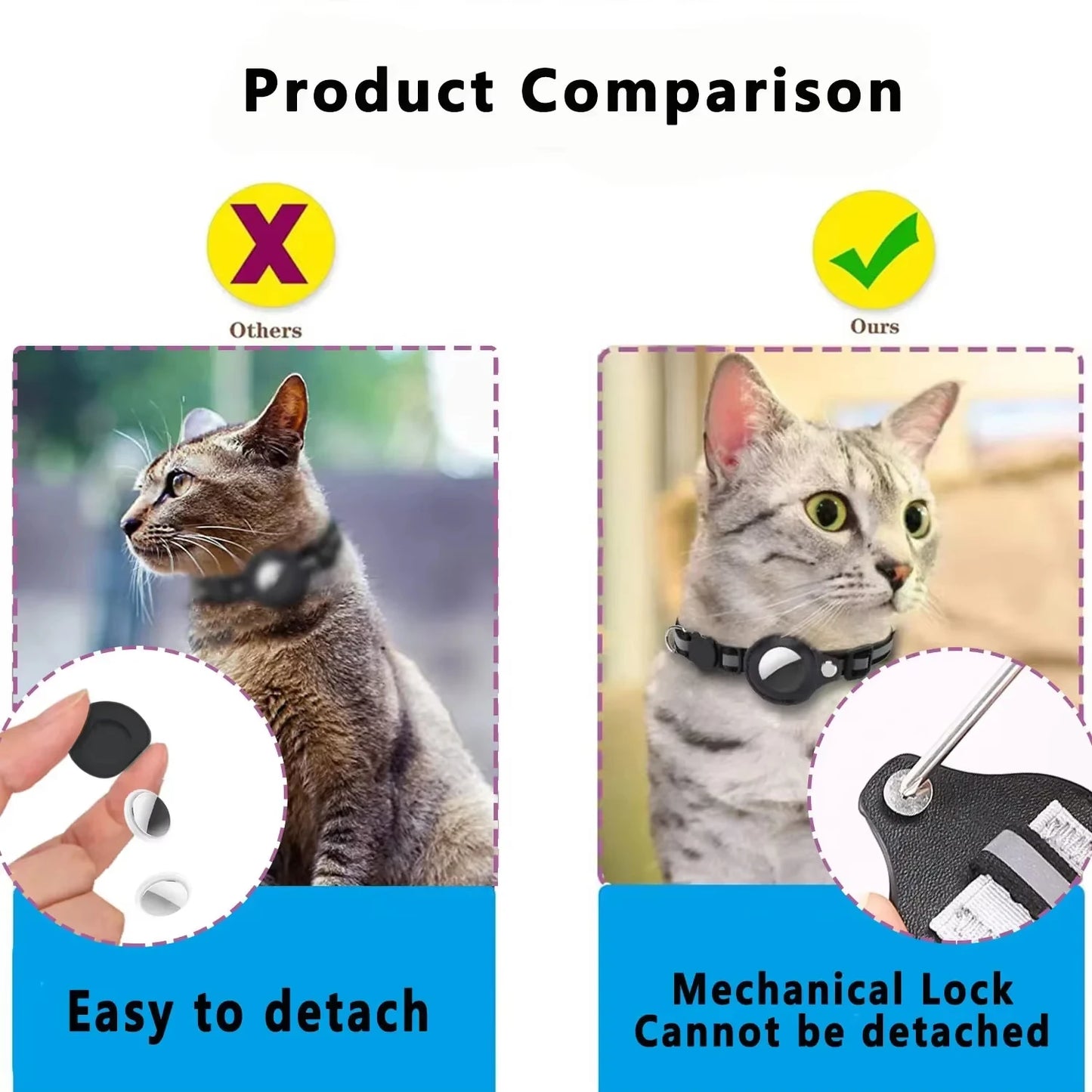 Cat AirTag Holder Collar – Breakaway Reflective Adjustable Kitten Collar with Waterproof AirTag Case & Safety Bell