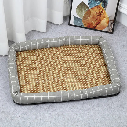 Summer Cat Cooling Sleeping Mat – Breathable Rattan Pet Bed Cushion with Anti-Slip Design for Cats & Small Dogs