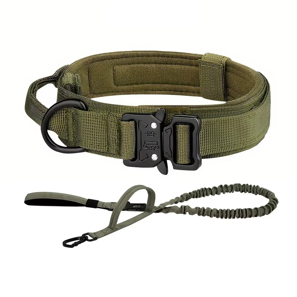 Adjustable Tactical Dog Training Collar & Leash Set – Durable Control Handle for All Breeds
