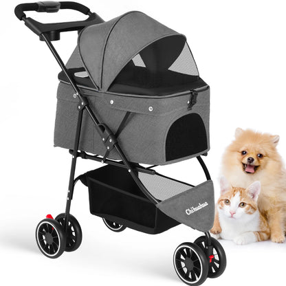 Foldable Pet Stroller – Portable Travel Stroller for Small Dogs, Puppies & Cats