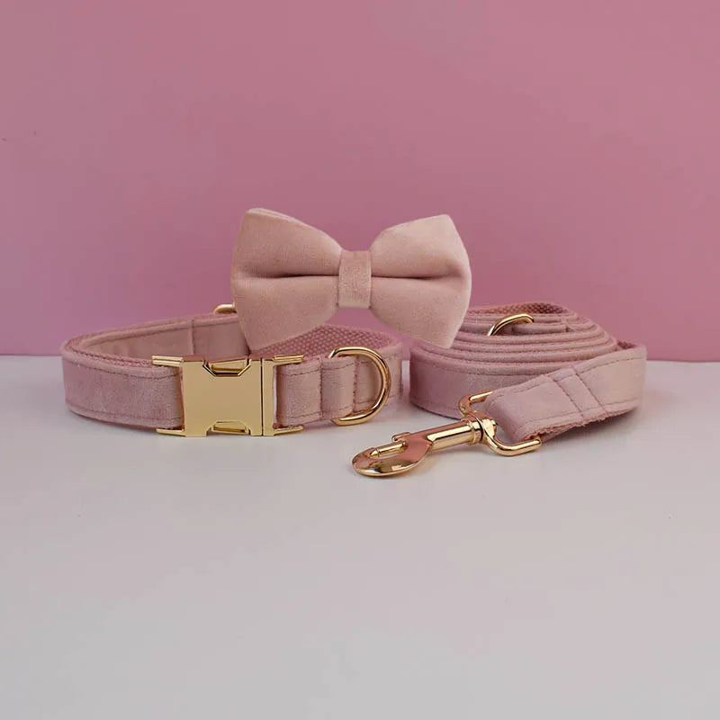 Custom Engraved Velvet Dog Collar and Leash Set – Personalized for Medium & Large Dogs