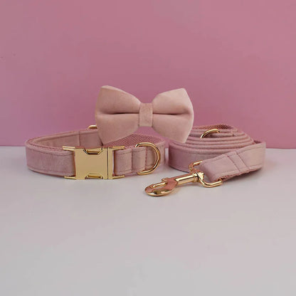 Custom Engraved Velvet Dog Collar and Leash Set – Personalized for Medium & Large Dogs