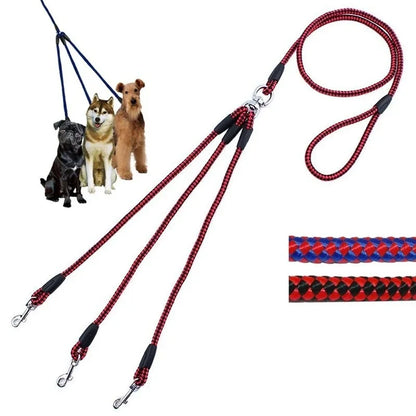 3-Way No-Tangle Dog Leash – Adjustable Triple Coupler Lead with Soft Padded Handle for Walking 3 Dogs