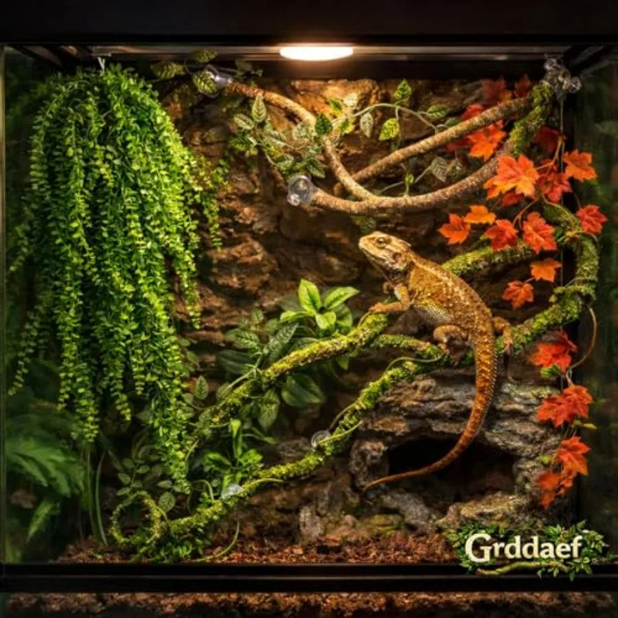 Flexible Reptile Jungle Vine with Leaves – Climbing Branch Decor for Snakes, Bearded Dragons, Geckos & Terrariums