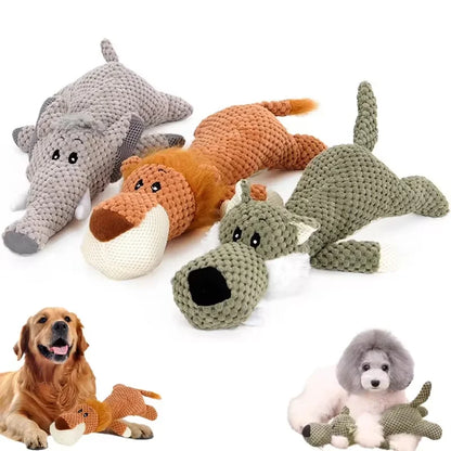 Bite-Resistant Plush Dog Toy – Squeaky Lion, Wolf & Elephant Pet Toy for Small & Medium Dogs
