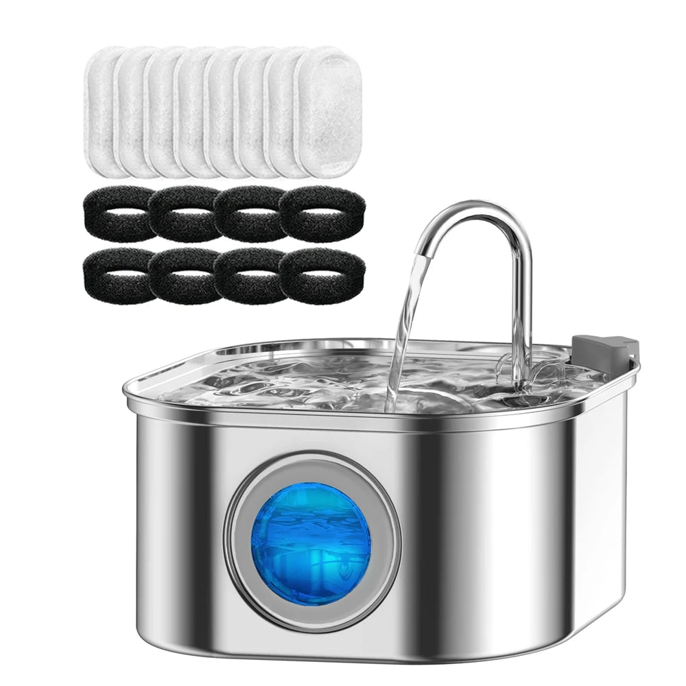 Automatic Cat Water Fountain 3.2L/108oz – Stainless Steel Pet Water Dispenser with Sensor, Ultra-Quiet Pump & Filter System
