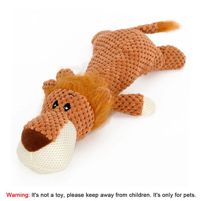 Bite-Resistant Plush Dog Toy – Squeaky Lion, Wolf & Elephant Pet Toy for Small & Medium Dogs