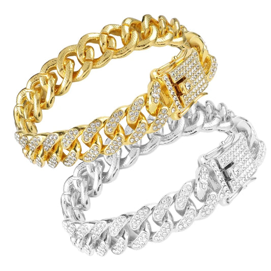 Luxury Gold And Silver Cuban Link Cat Collar Necklace – Crystal Rhinestone Pet Jewelry for Cats & Kittens