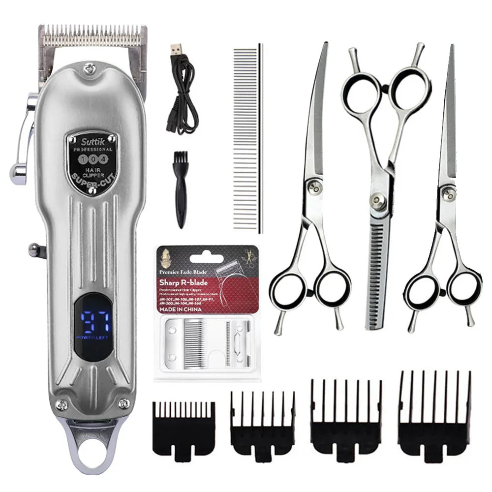 Professional All-Metal Dog Hair Clipper – Rechargeable Low-Noise Pet Grooming Trimmer for Dogs & Cats