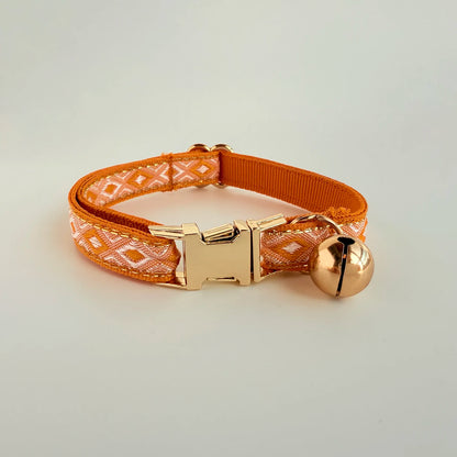 Personalized Jacquard Cat Collar with Gold Thread – Adjustable Collar for Kittens & Small Dogs
