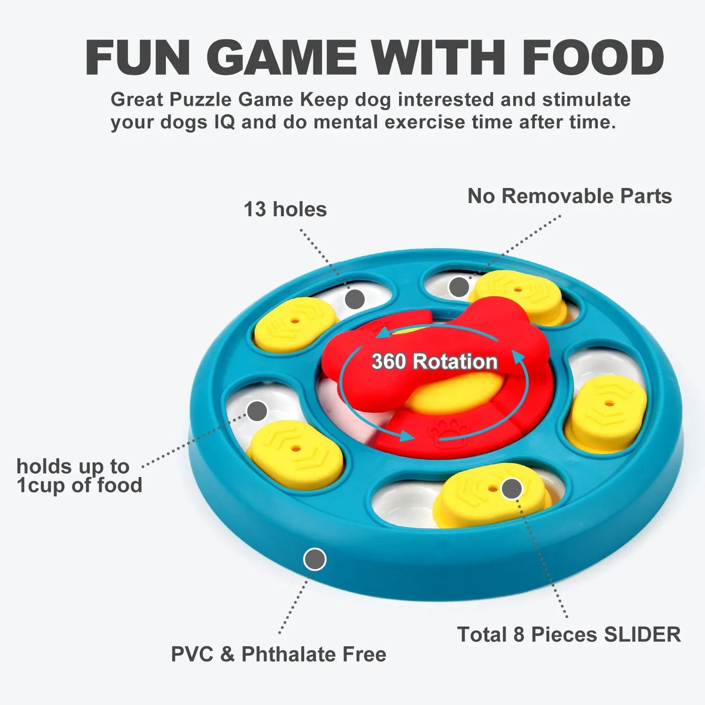 Rotating Slow Feeder Dog Bowl – Bite-Resistant Interactive Puzzle Feeder, Training & Educational Chew Toy for Dogs