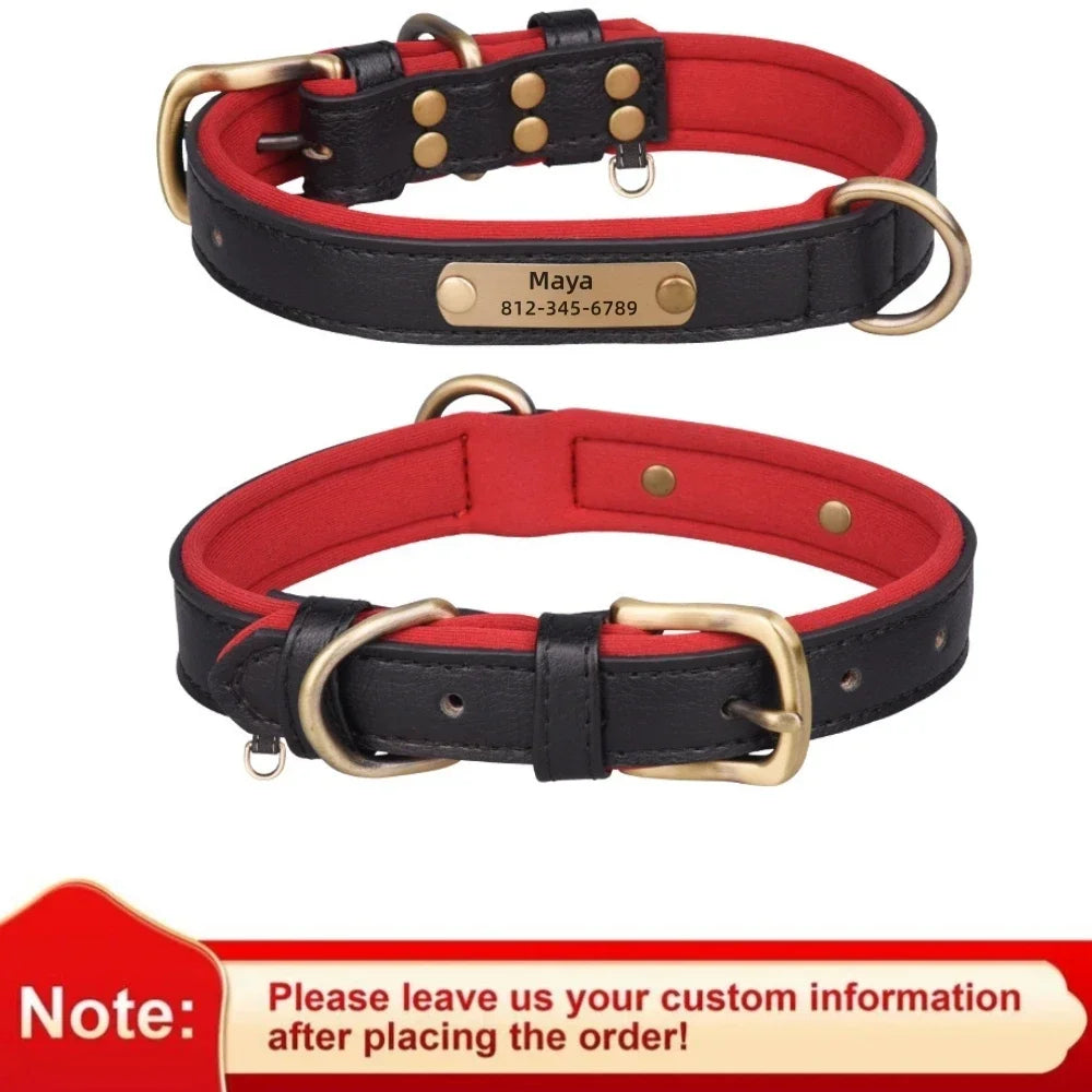Custom Engraved Leather Dog Collar – Personalized Nameplate Collar for All Breeds