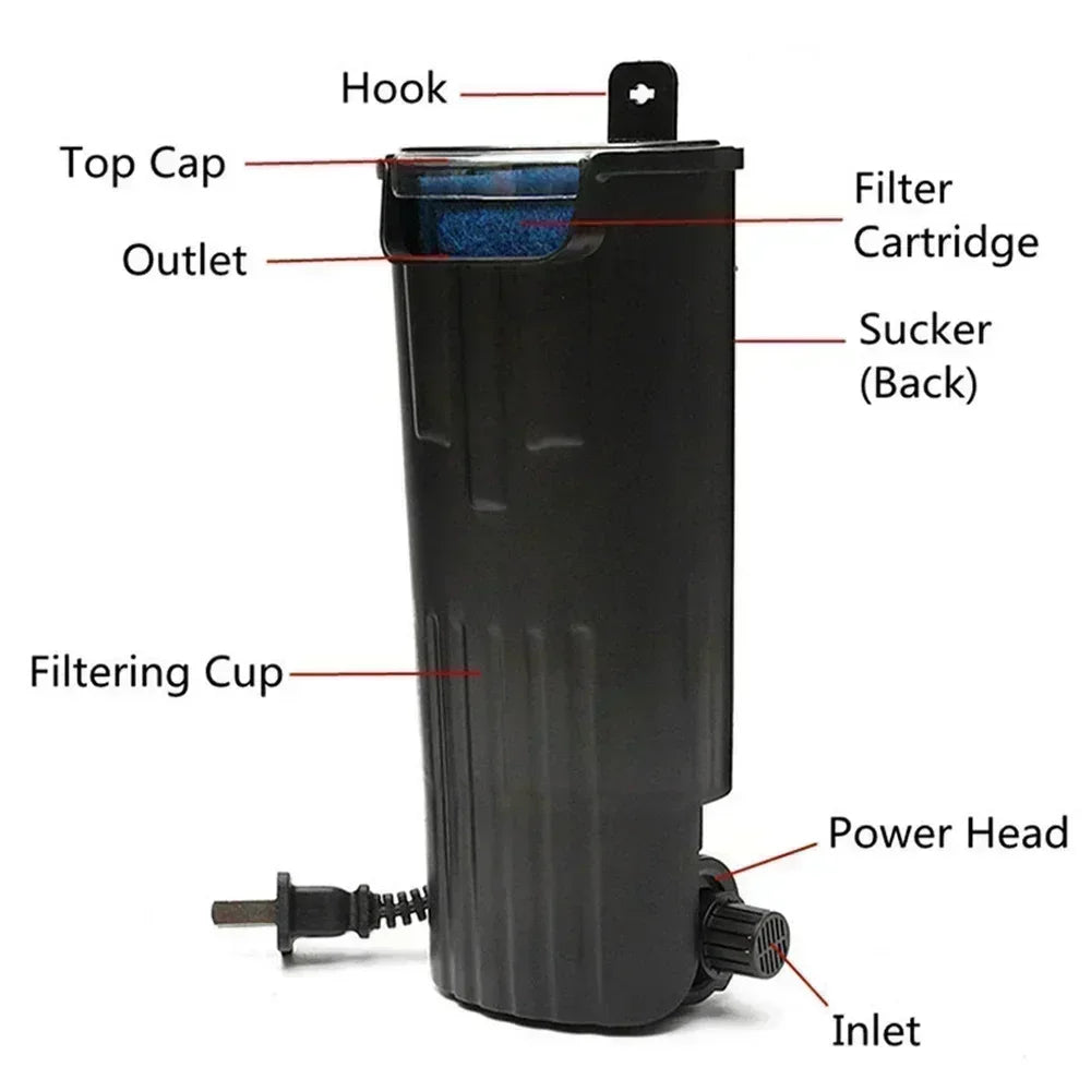 Silent Turtle Tank Filter – Low Water Level Built-In Waterfall Filter & Multi-Function Aquarium Cleaning Pump for Fish & Turtle Tanks