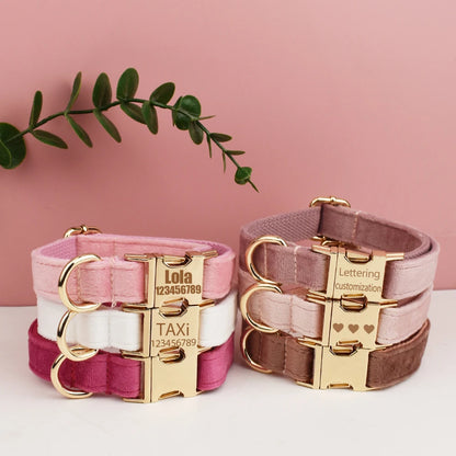 Custom Engraved Velvet Dog Collar and Leash Set – Personalized for Medium & Large Dogs