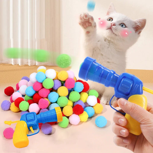 Cat Plush Ball Launcher Toy – Interactive Mini Shooting Game with Soft Plush Balls for Indoor Cats & Kittens