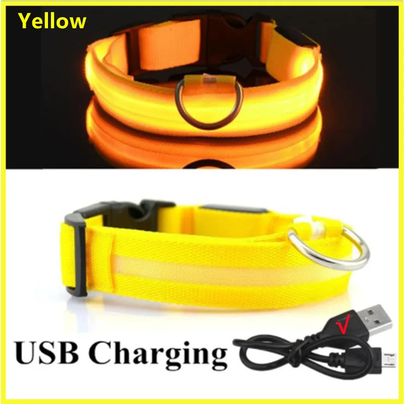 USB Rechargeable LED Glowing Dog Collar – Adjustable Light-Up Safety Collar for Small & Large Dogs and Cats
