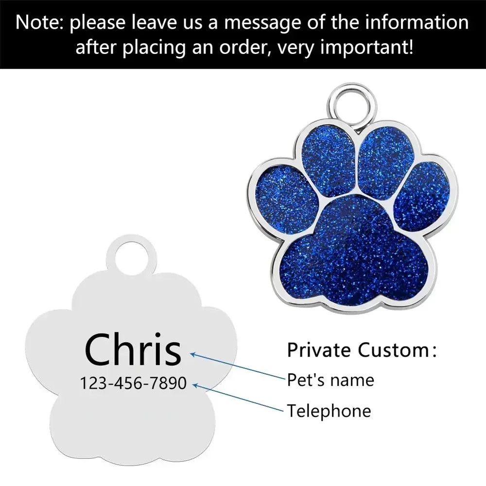 Personalized Pet Name Tag – Engraved Paw Print Collar Pendant for Dogs & Cats