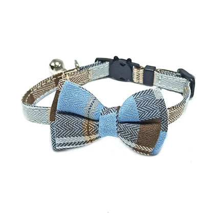 Plaid Breakaway Cat Collar with Bow Tie & Bell – Adjustable Safety Collar for Cats and Kittens