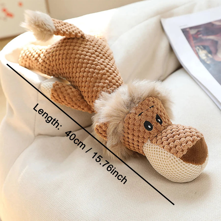 Bite-Resistant Plush Dog Toy – Squeaky Lion, Wolf & Elephant Pet Toy for Small & Medium Dogs
