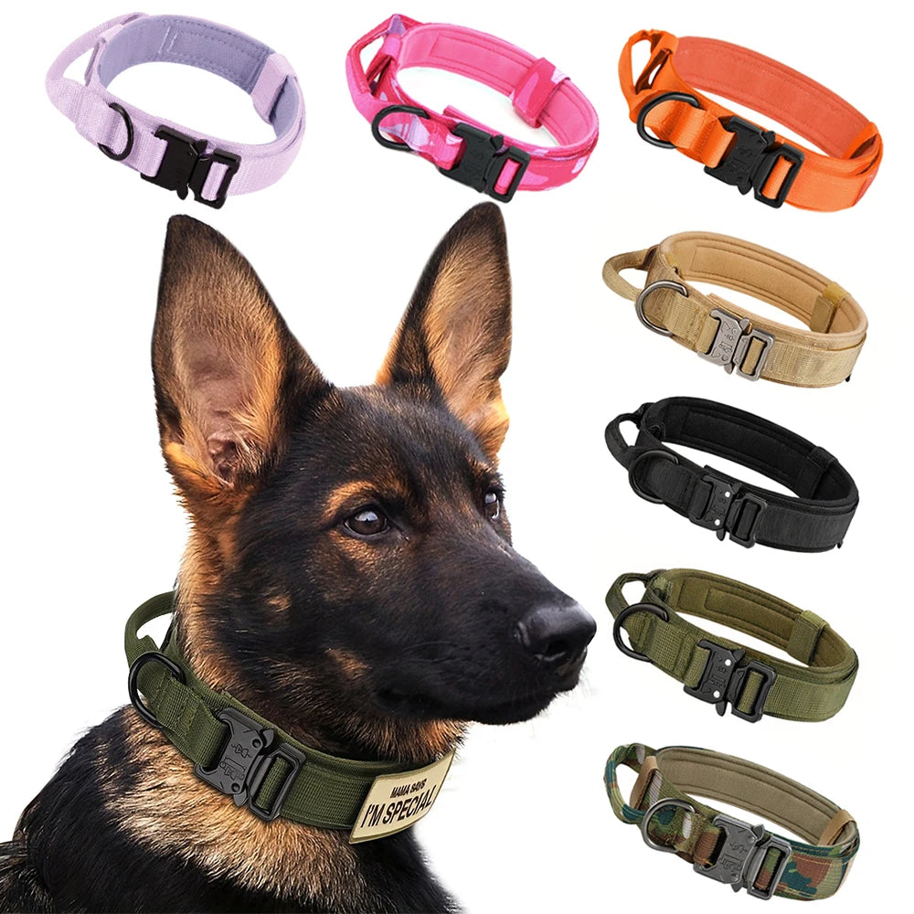 Adjustable Tactical Dog Training Collar & Leash Set – Durable Control Handle for All Breeds
