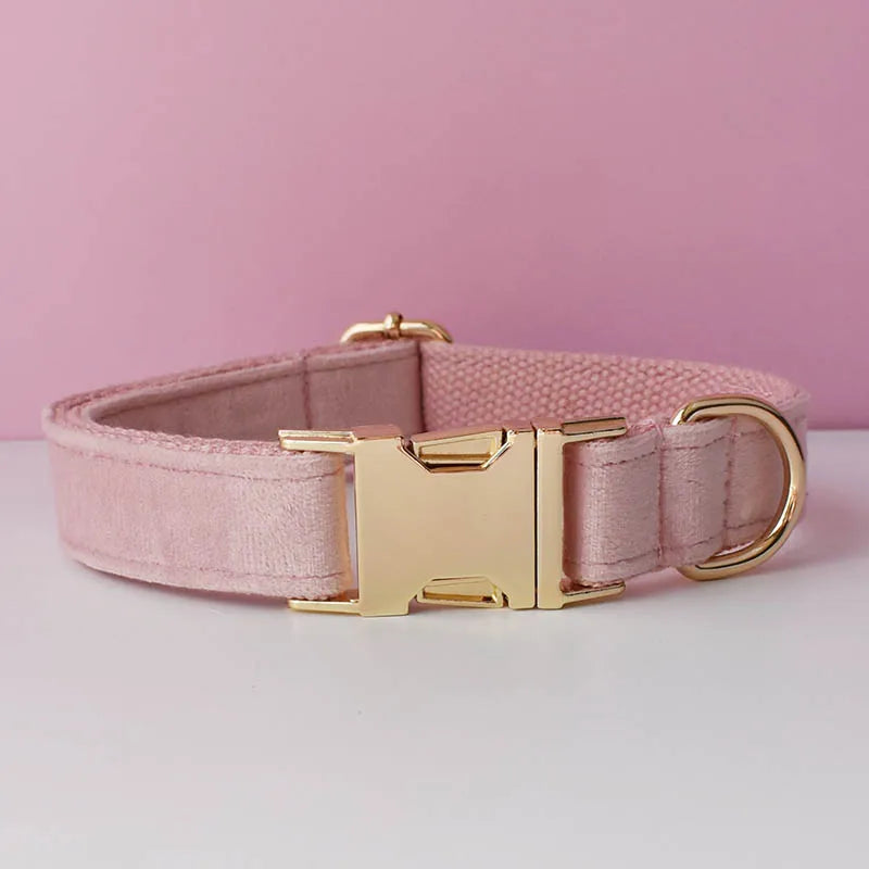 Custom Engraved Velvet Dog Collar and Leash Set – Personalized for Medium & Large Dogs
