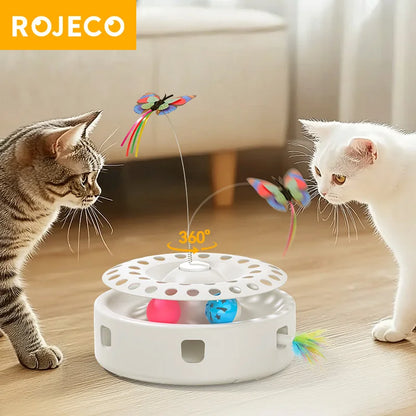 ROJECO 3-in-1 Automatic Cat Toy – Interactive Electric Butterfly, Feather Teaser & Track Ball Play Set for Indoor Cats & Kittens