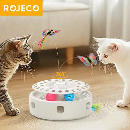ROJECO 3-in-1 Automatic Cat Toy – Interactive Electric Butterfly, Feather Teaser & Track Ball Play Set for Indoor Cats & Kittens