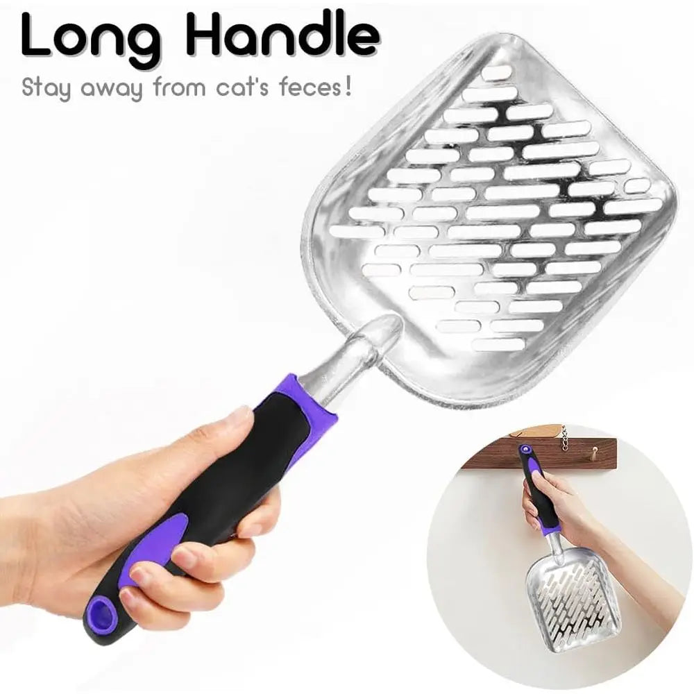 Metal Cat Litter Scoop – Long Handle Mesh Scooper for Fast Waste Removal and Easy Litter Box Cleaning