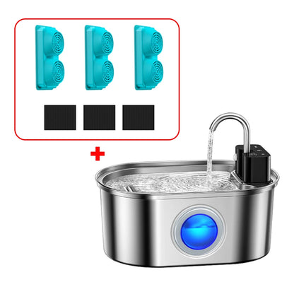 ROJECO 3.2L Stainless Steel Pet Water Fountain – Wireless Sensor Smart Automatic Pet Water Dispenser with 4000mAh Rechargeable Battery