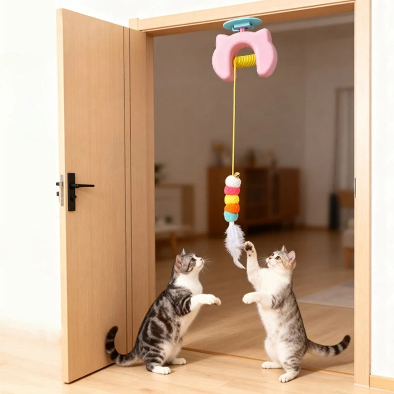 Electric Interactive Cat Toy – Auto Swing Feather Toy with Dual Ropes for Self-Play, Exercise & Indoor Fun