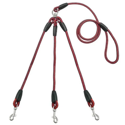 3-Way No-Tangle Dog Leash – Adjustable Triple Coupler Lead with Soft Padded Handle for Walking 3 Dogs