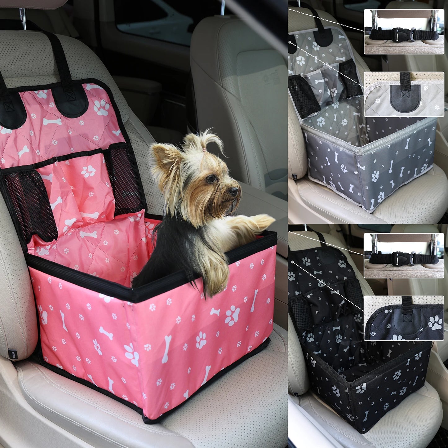 Pet Dog Car Seat with Storage Pockets – Non-Slip Portable Travel Seat Cover for Small & Medium Dogs
