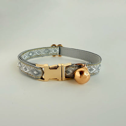Personalized Jacquard Cat Collar with Gold Thread – Adjustable Collar for Kittens & Small Dogs